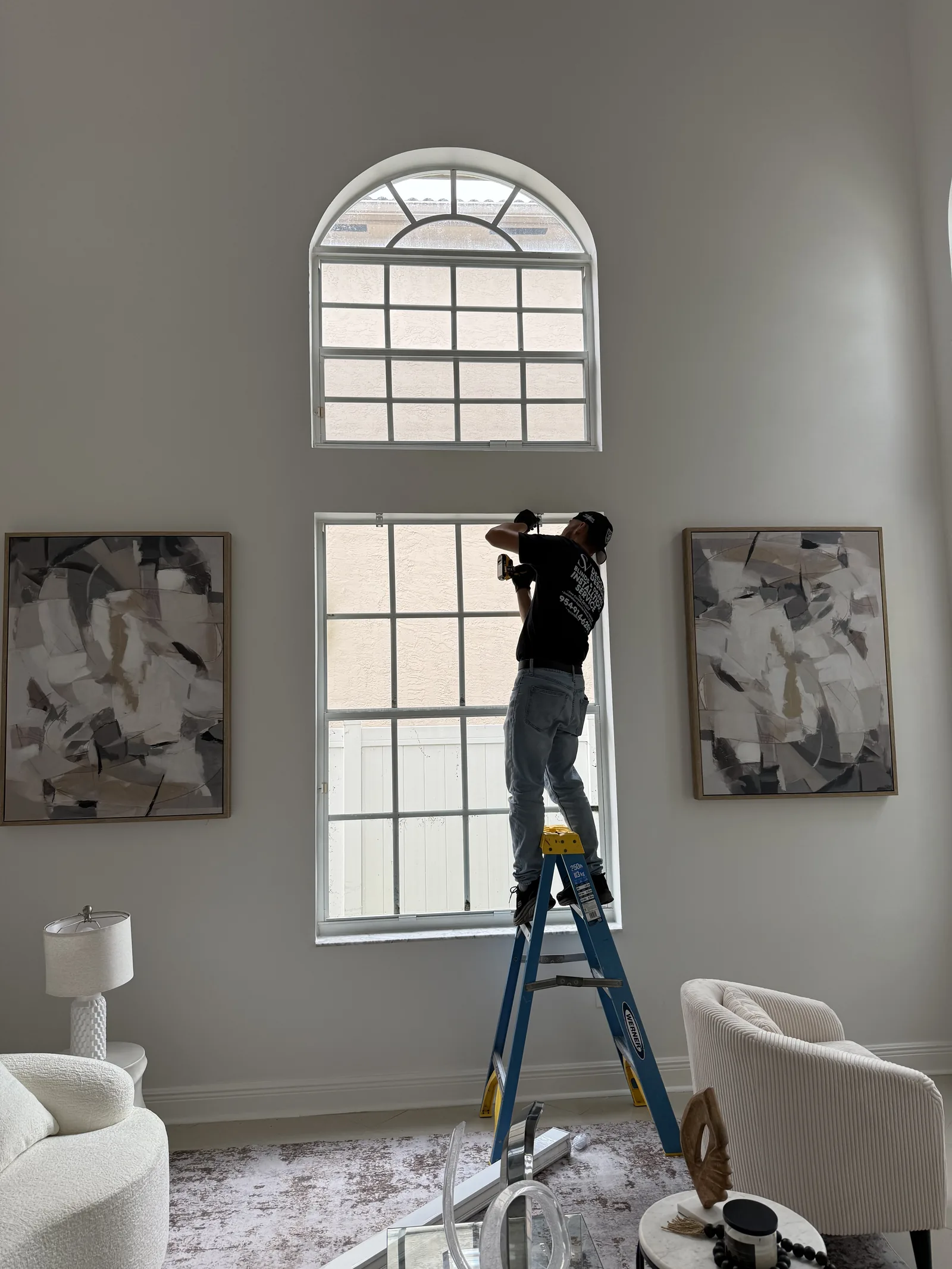 Window treatment installation in progress