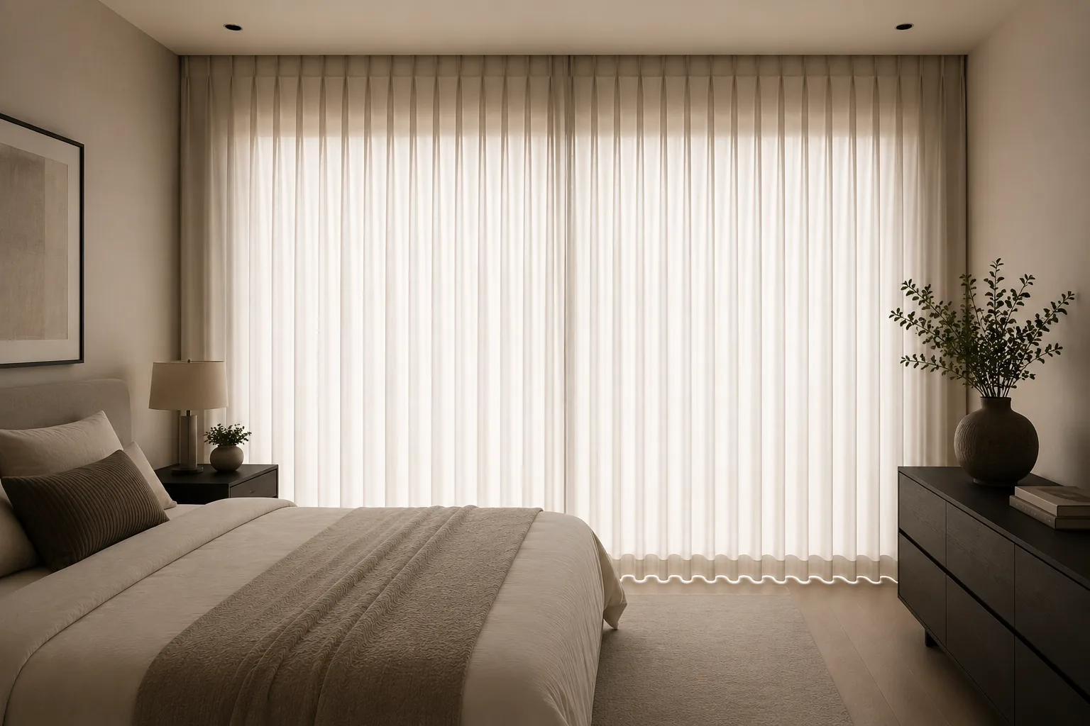 Light-filtering drapery in a bright living room