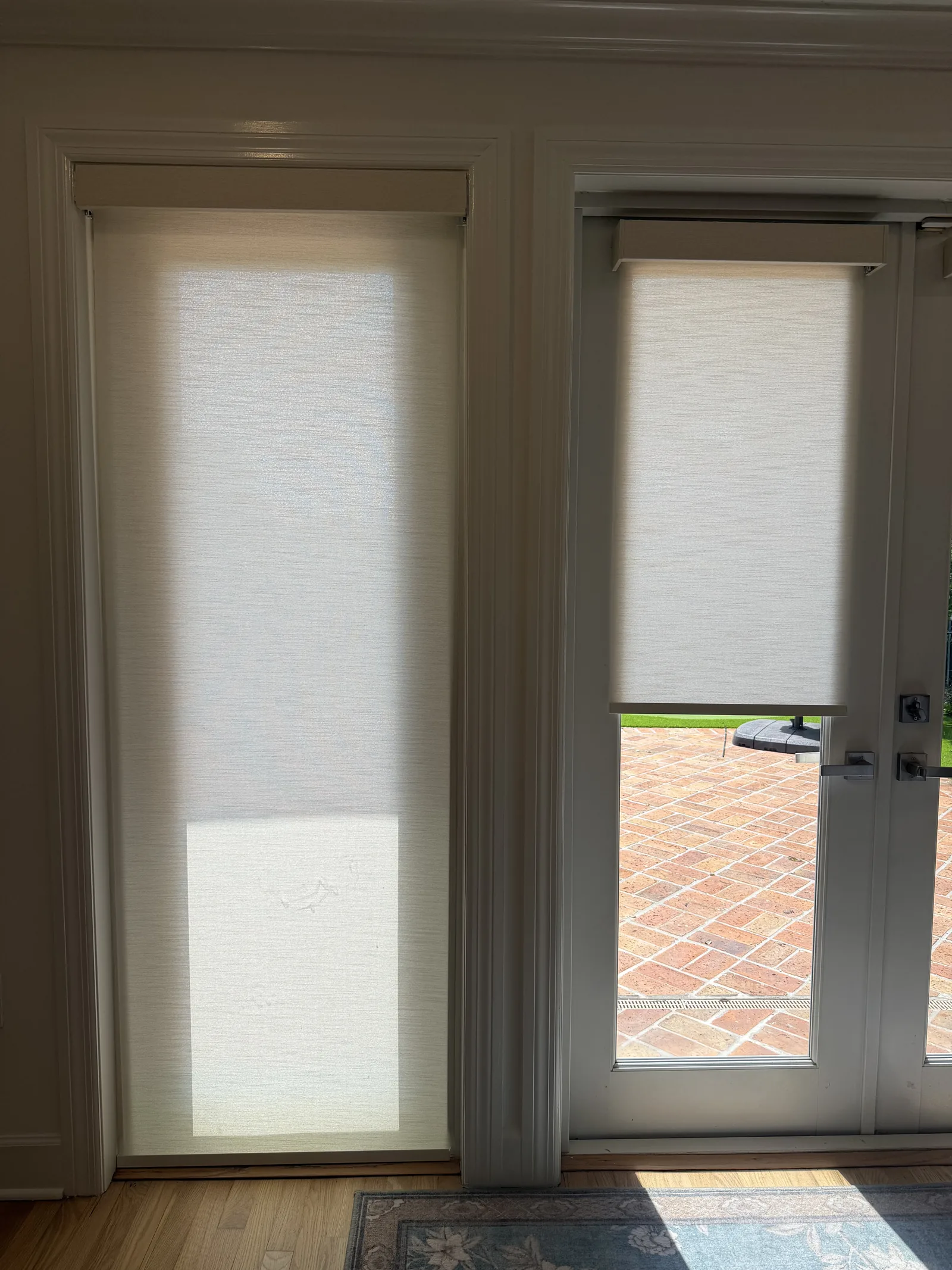 Light-filtering roller shades on French doors