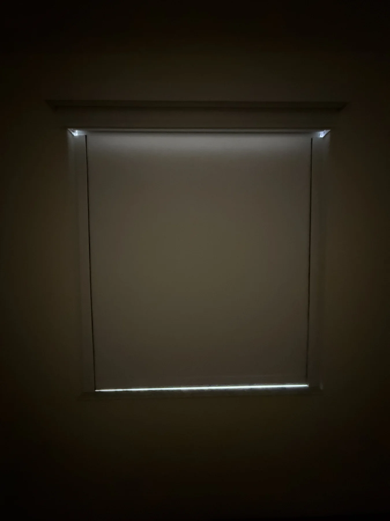 Blackout roller shade at night showing edge light control