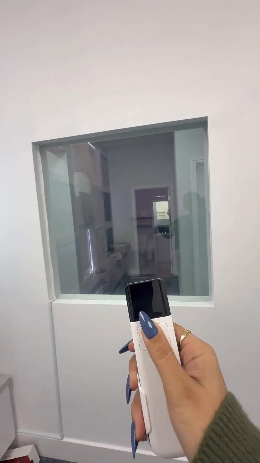 The same glass switched to frosted, fully private while still passing daylight